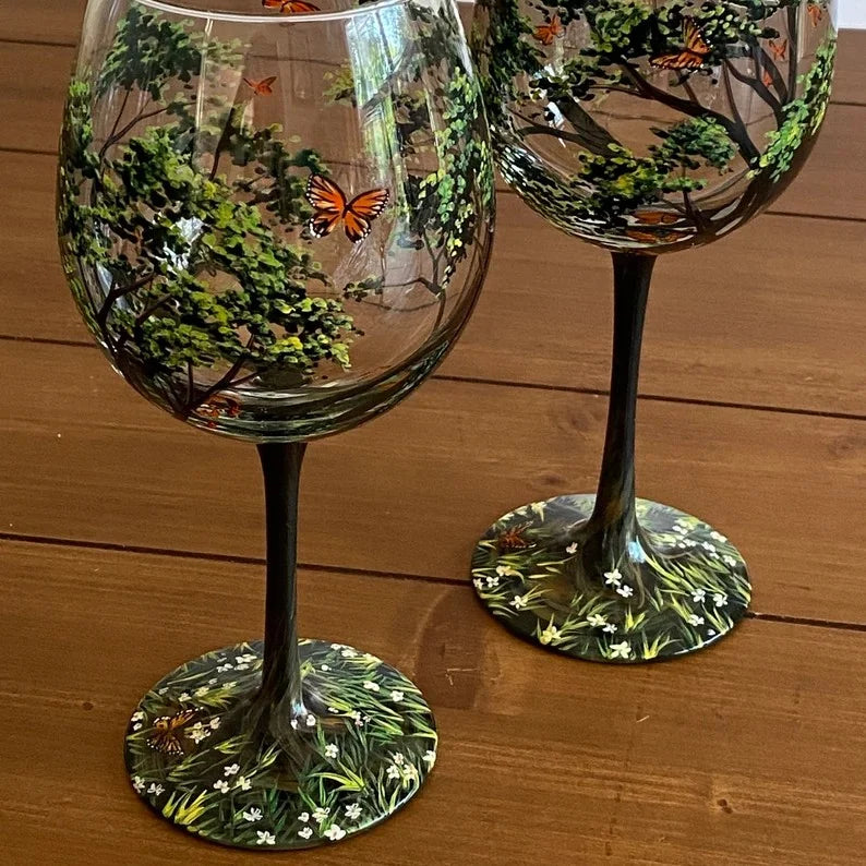 Vasos de vino Árbol de las Cuatro Estaciones - Arte pintado a mano