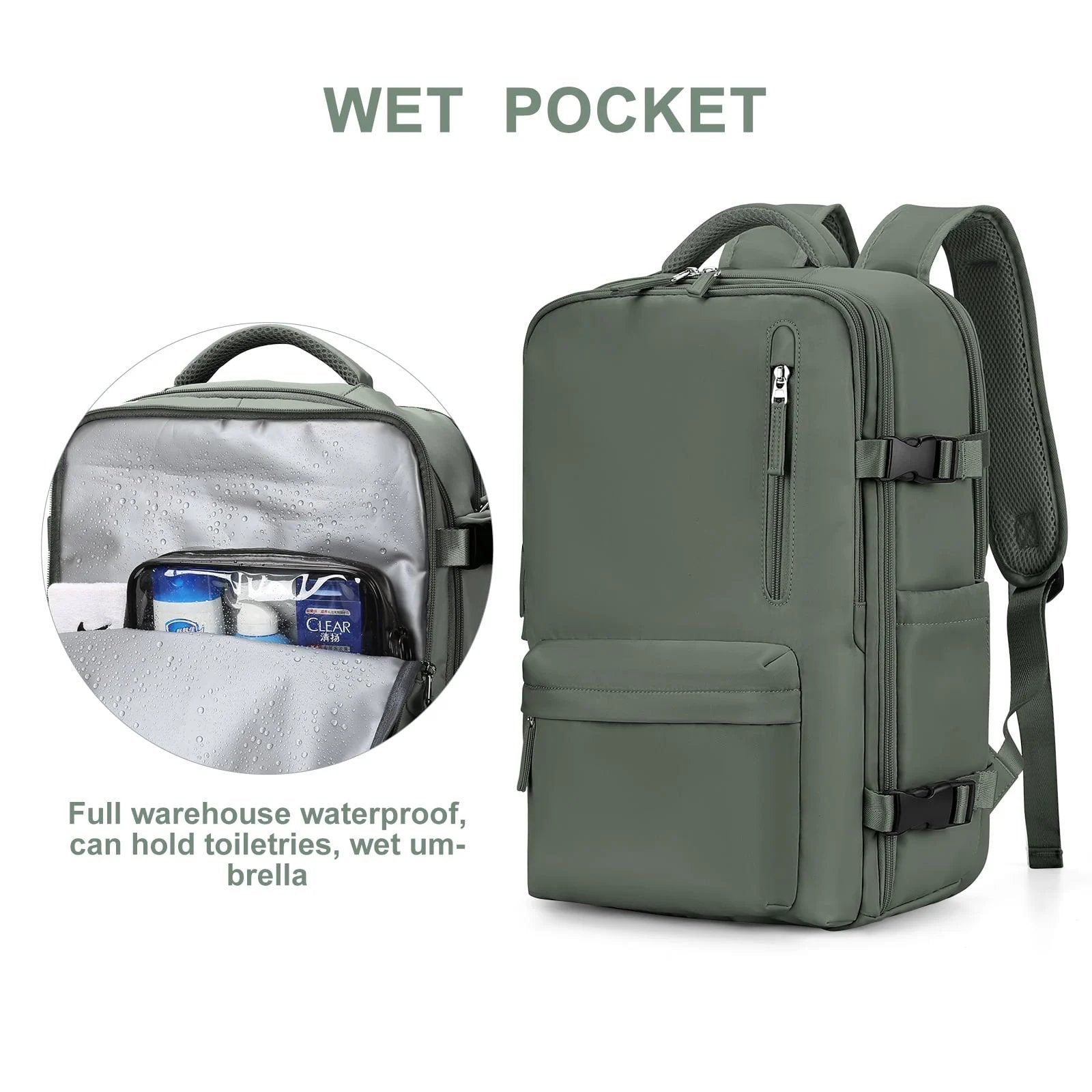 TRAVELMATE - Gran Mochila de Viaje Impermeable con USB – Antirrobo & Compartimento para Zapatos – 35L