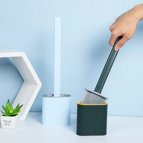 Cepillo de inodoro con cabezal de silicona flexible para una limpieza higiénica