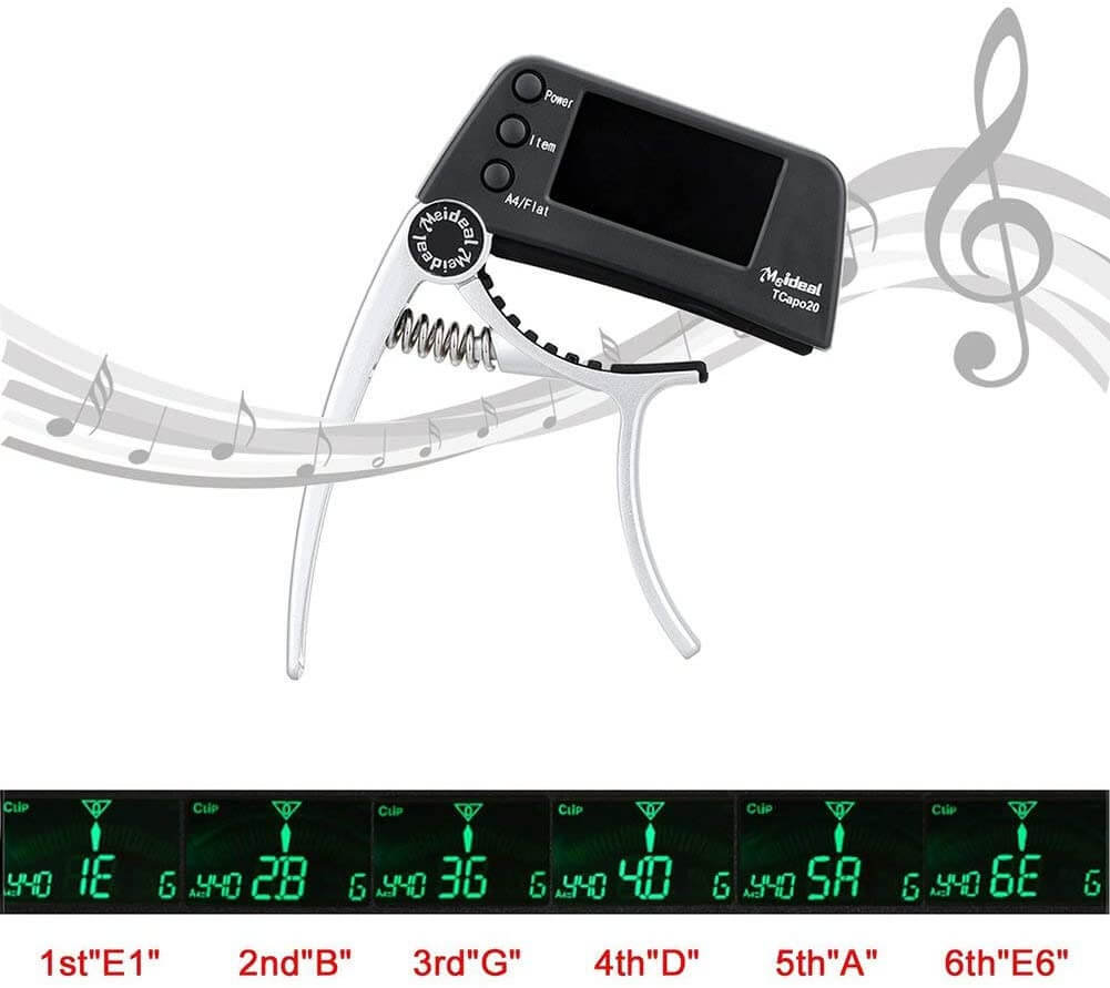 BowLift | Capo y Afinador "TuneGrip" – Accesorio para guitarra 2 en 1 con pantalla LCD