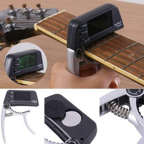 BowLift | Capo y Afinador "TuneGrip" – Accesorio para guitarra 2 en 1 con pantalla LCD
