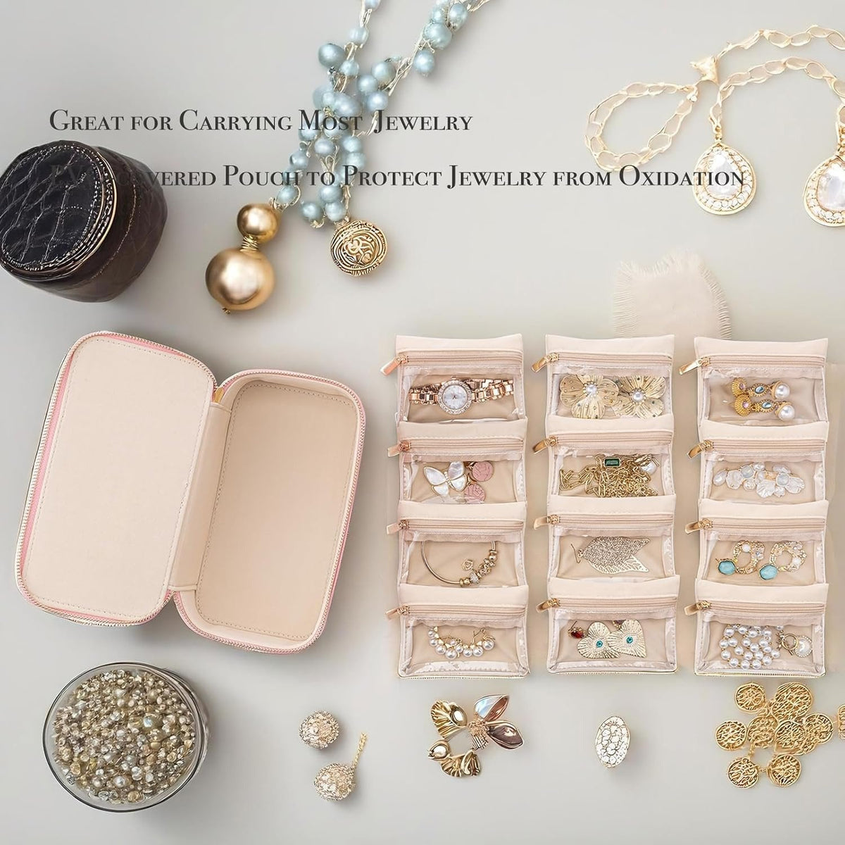 Caja de joyas con 12 compartimentos con cremallera