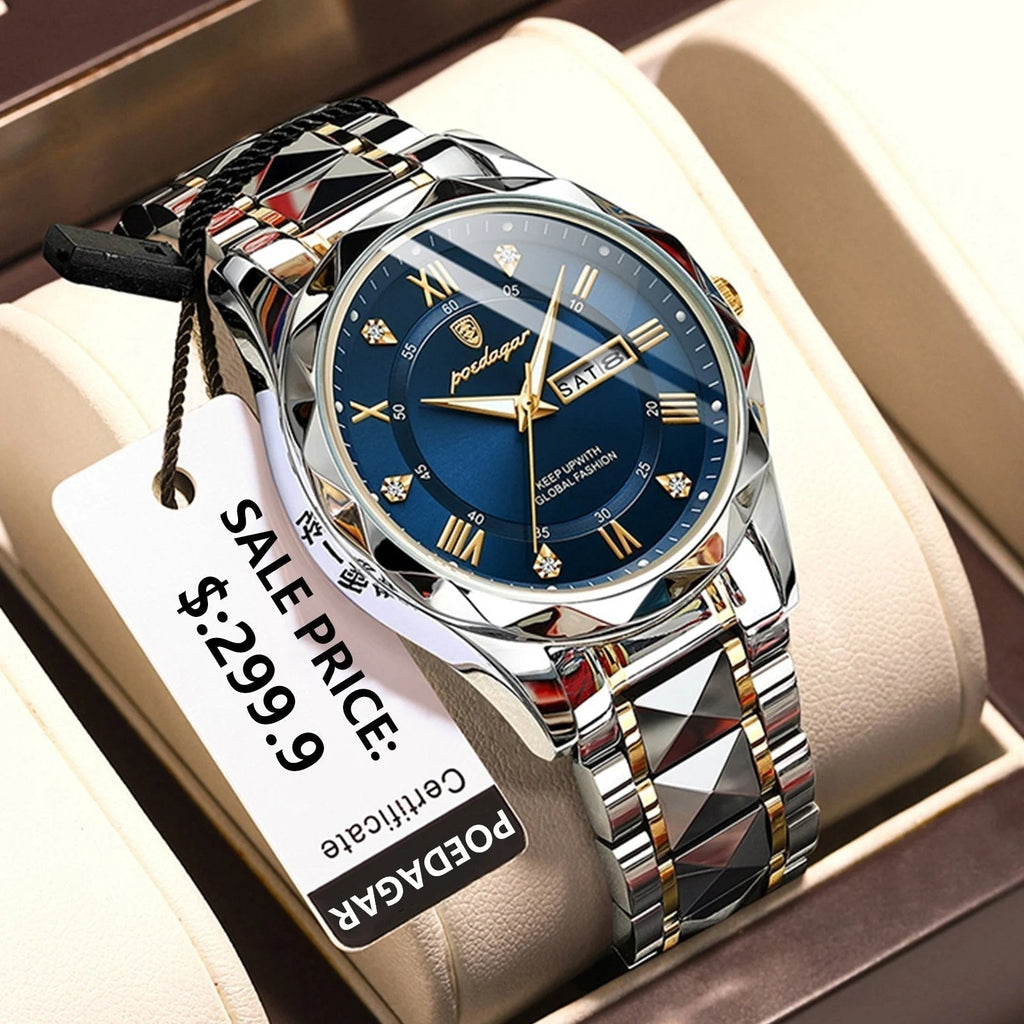 Reloj de pulsera de lujo para hombres, impermeable, de marca premium, con función de luz