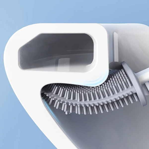 Cepillo de inodoro con cabezal de silicona flexible para una limpieza higiénica
