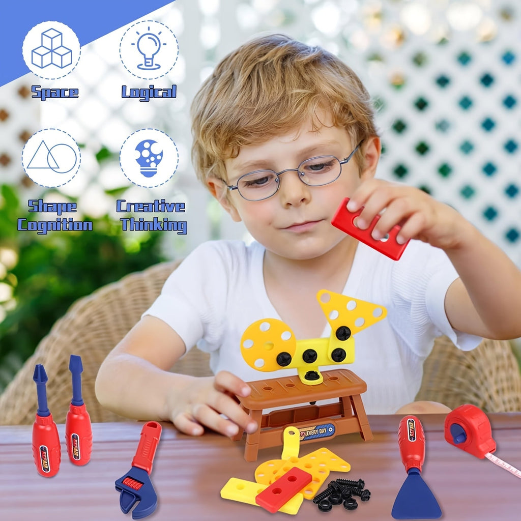Juego de Herramientas de 48 Piezas para Niños – Con Taladro Eléctrico, Casco de Seguridad y Bolsa de Almacenamiento