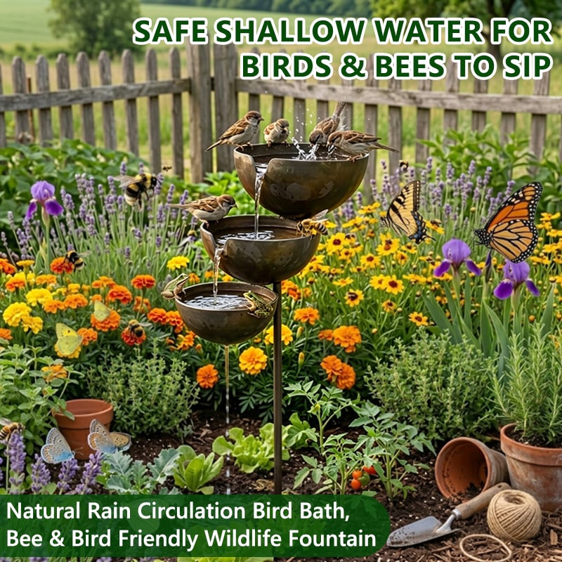 Fuente de agua para aves de metal con función de agua de lluvia
