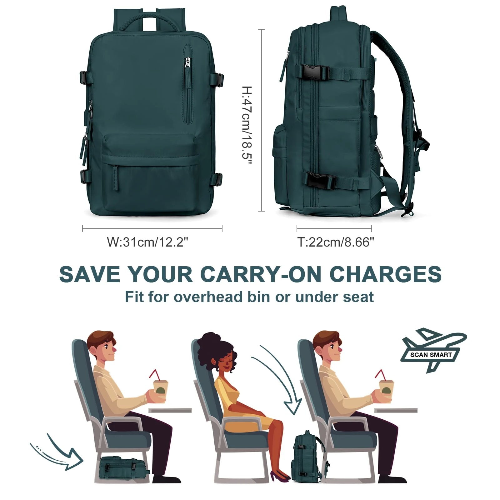 TRAVELMATE - Gran Mochila de Viaje Impermeable con USB – Antirrobo & Compartimento para Zapatos – 35L