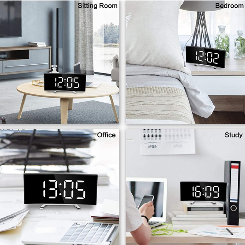 Iluminación LED gran pantalla digital | Reloj despertador digital LED curvado - Amedea