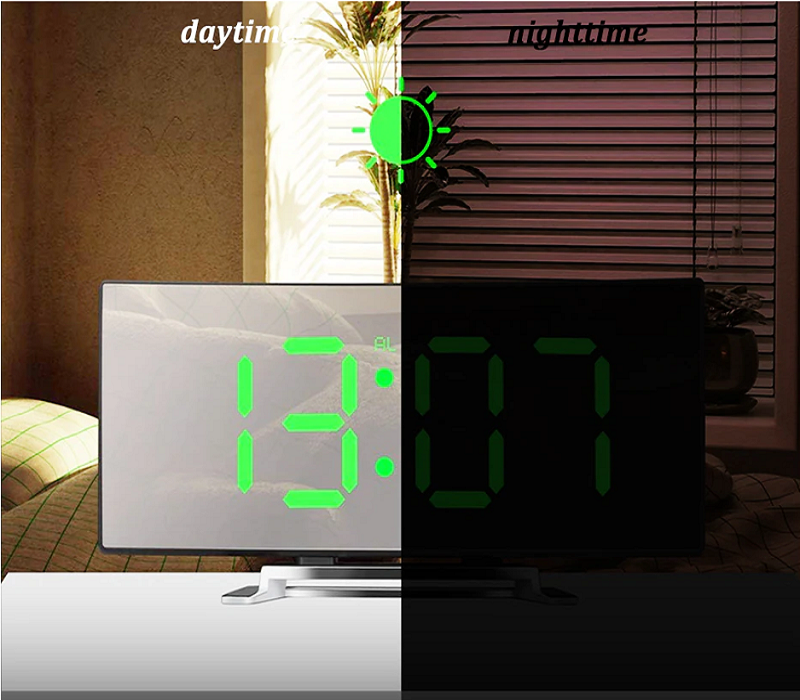 Iluminación LED gran pantalla digital | Reloj despertador digital LED curvado - Amedea