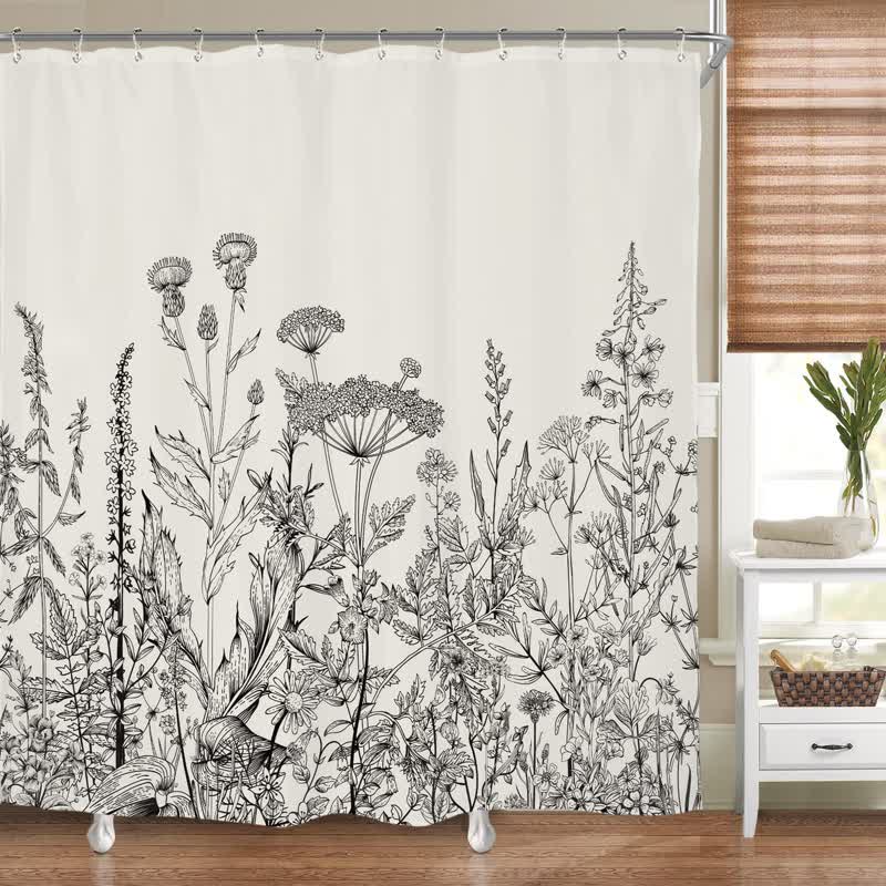 Cortina de Ducha Impermeable de Estilo Pastoral con Plantas
