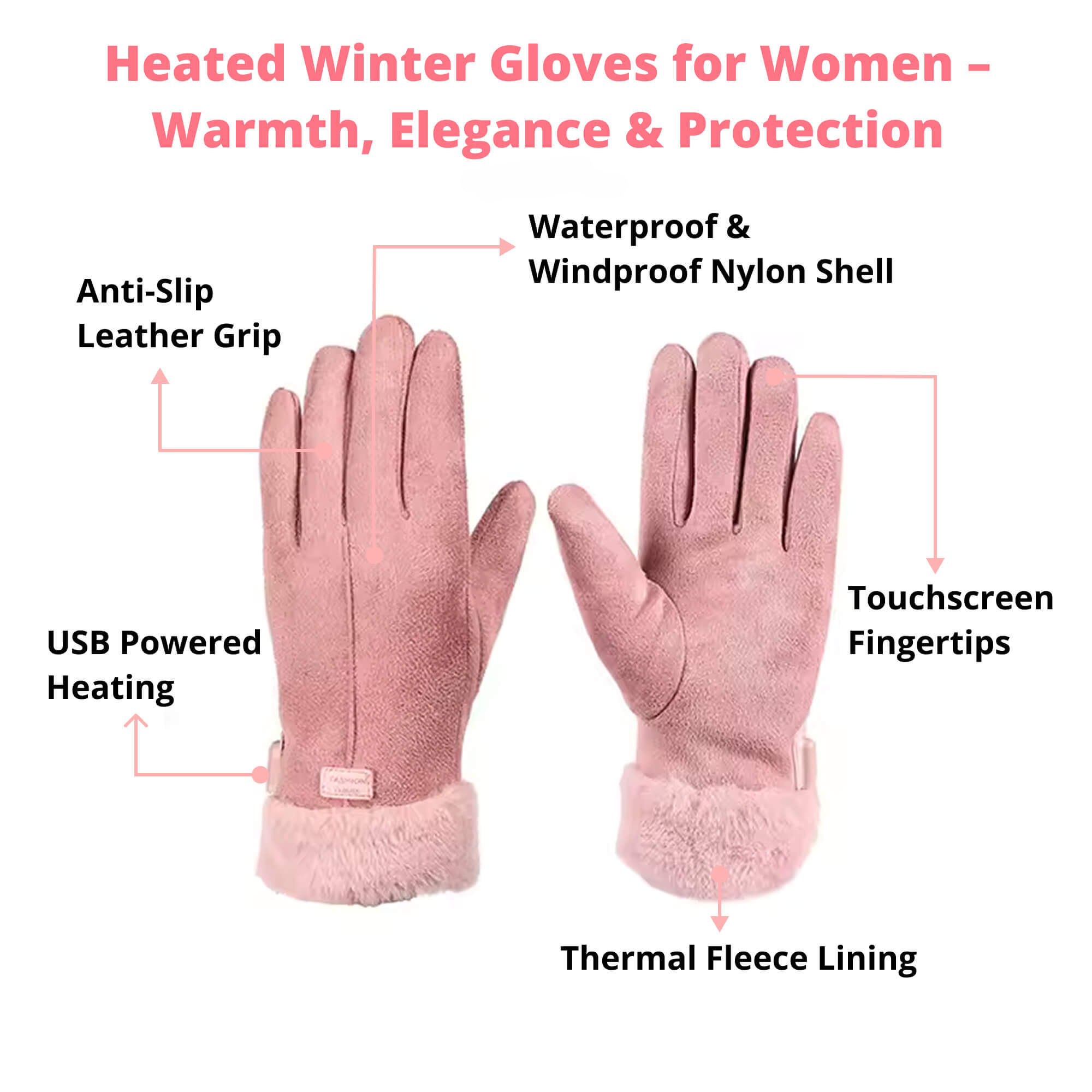 Guantes Calentados para Mujeres en el Reino Unido – Guantes Térmicos Impermeables de Invierno para Damas con Pantalla Táctil y Diseño Calentado Recargable por USB
