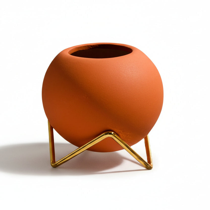 Maceta de cerámica con soporte de metal de estilo nórdico