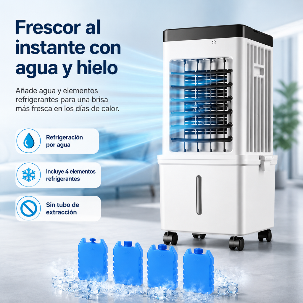 Aire Acondicionado Móvil – tanque de agua de 15L con elementos refrigerantes y 3 velocidades