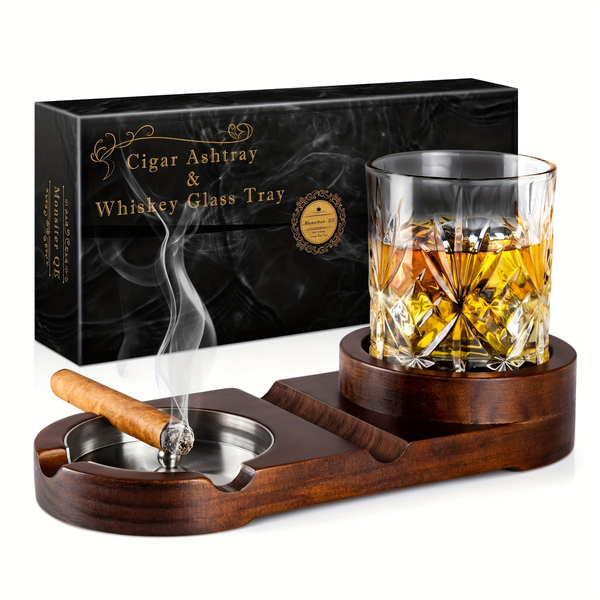 Cenicero Creativo para Puros y Bandeja para Vaso de Whiskey - El Regalo Perfecto para el Día del Padre o Regalo Corporativo