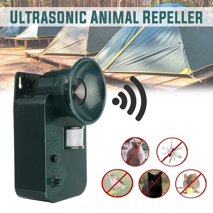 Repelente de Animales a Batería de 9V y Ultrasonido Sin Cable para Exteriores de 5000 pies cuadrados, Repelente Seguro para Diversos Animales