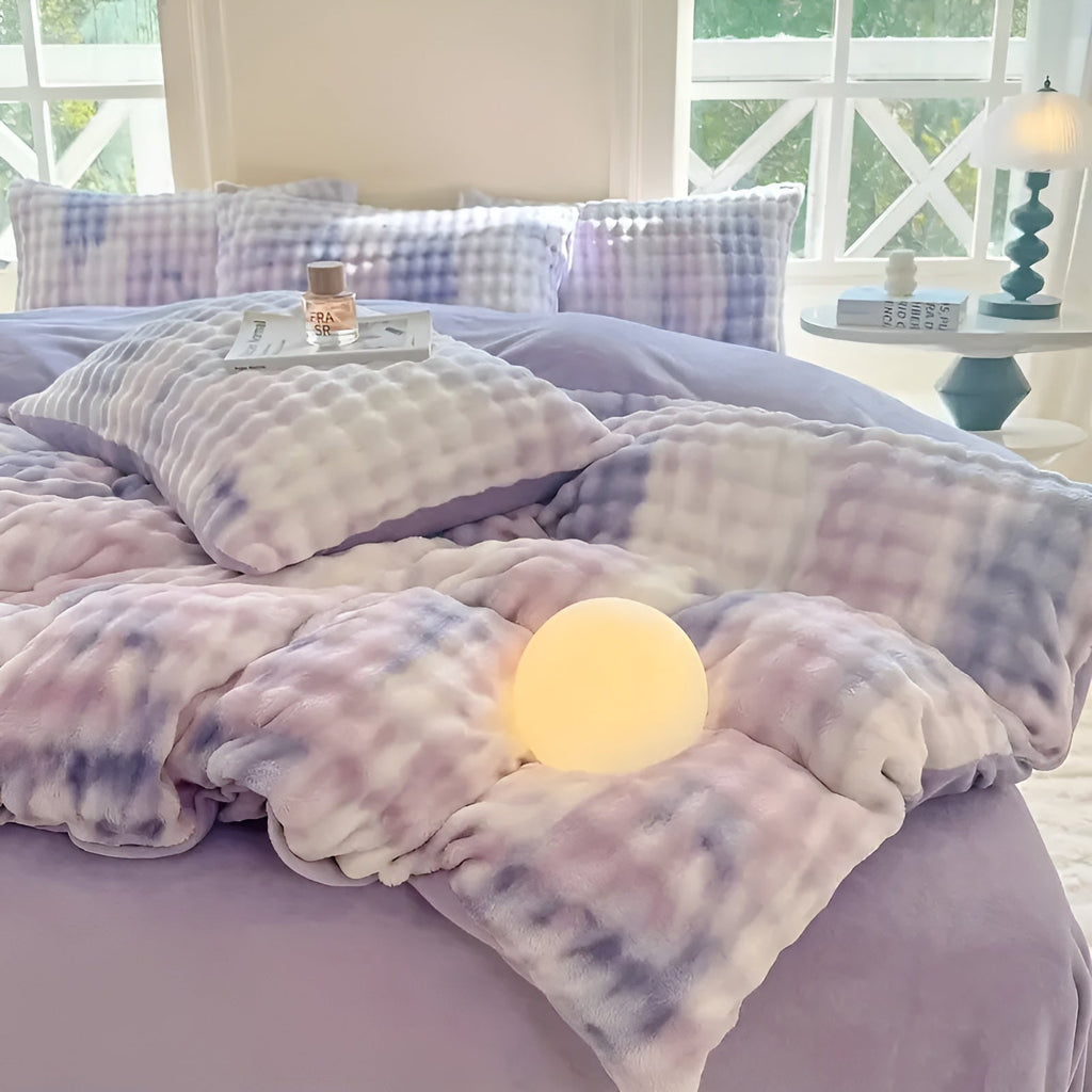 Conjunto de ropa de cama de terciopelo muy acogedor: cálido y suave para el otoño y el invierno | Diseño reversible en piel de conejo y terciopelo color leche