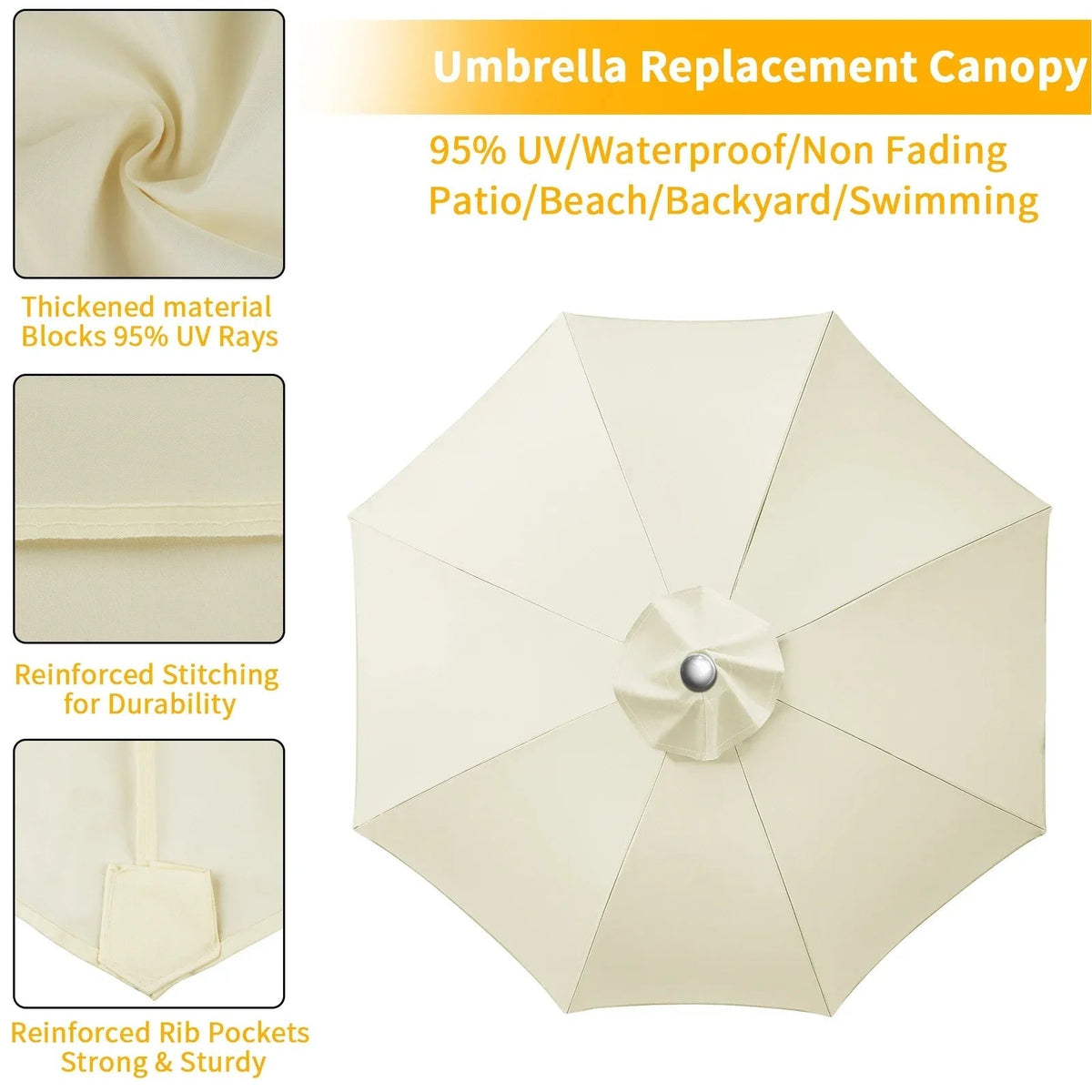 SunViva | Funda de protección solar impermeable de repuesto para sombrillas de 6/8 varillas | Exterior Jardín y Terraza