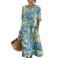 Vestido midi para damas con estampado abstracto y mangas cortas