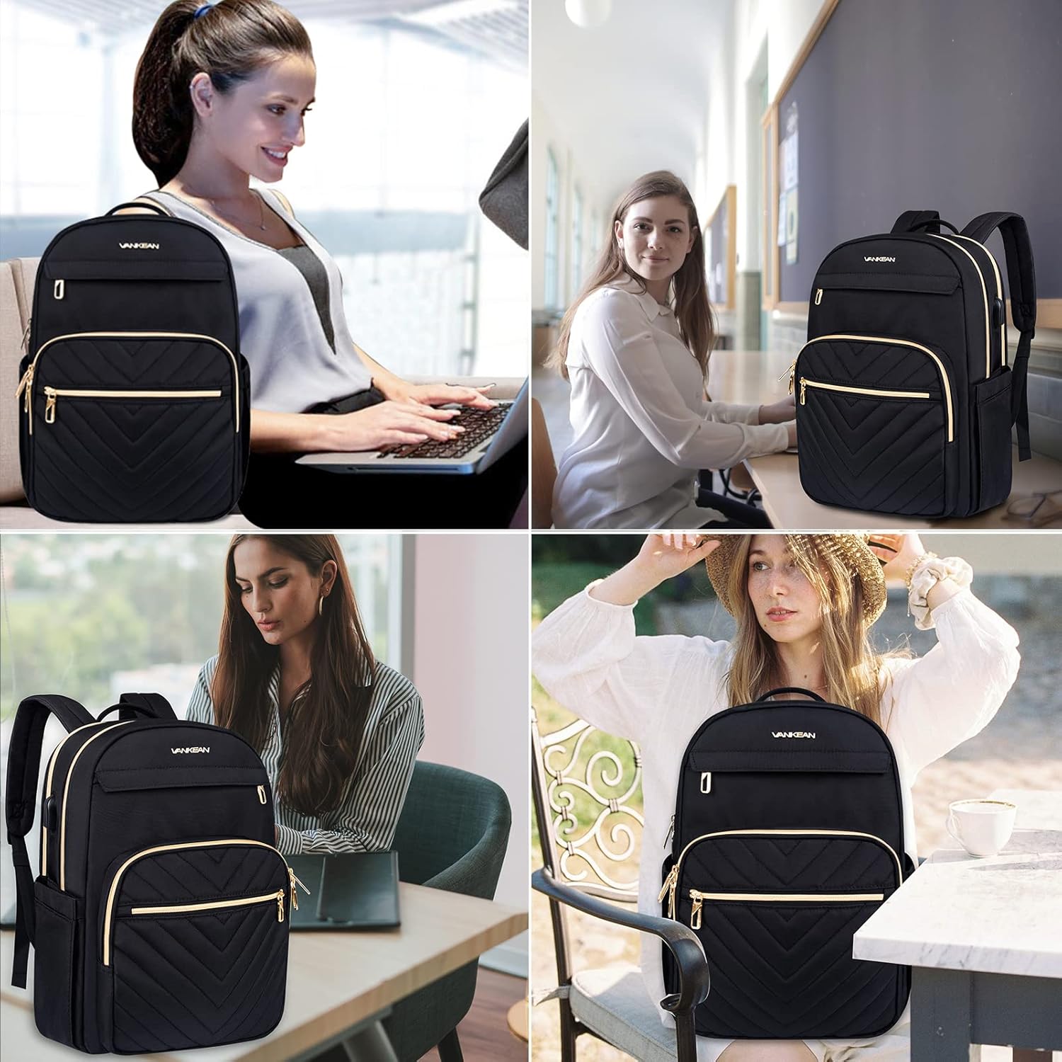 Mochila de Laptop Impermeable Ligera para Damas con Puerto USB