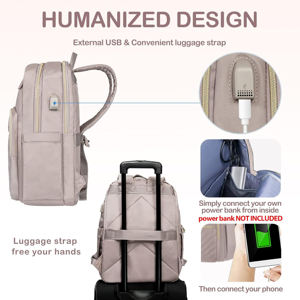 Mochila de Laptop Impermeable Ligera para Damas con Puerto USB