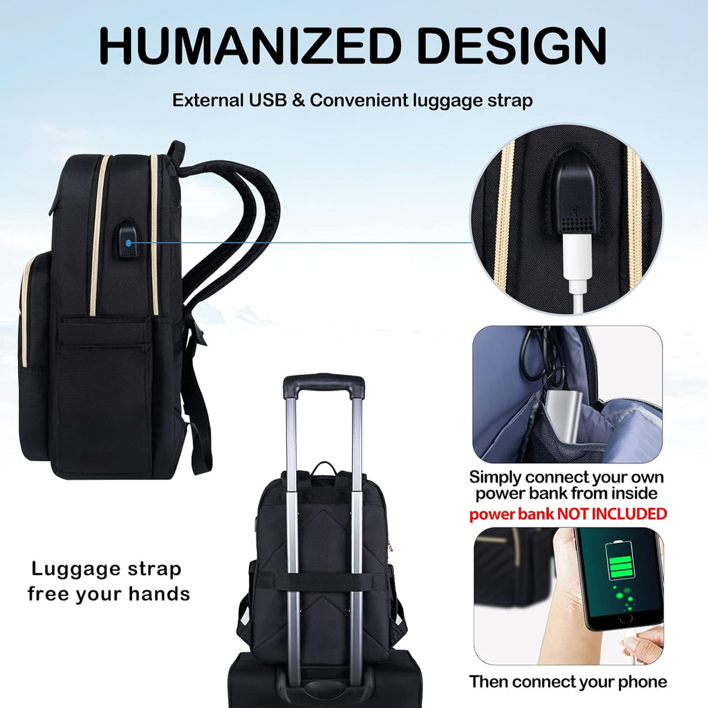 Mochila de Laptop Impermeable Ligera para Damas con Puerto USB