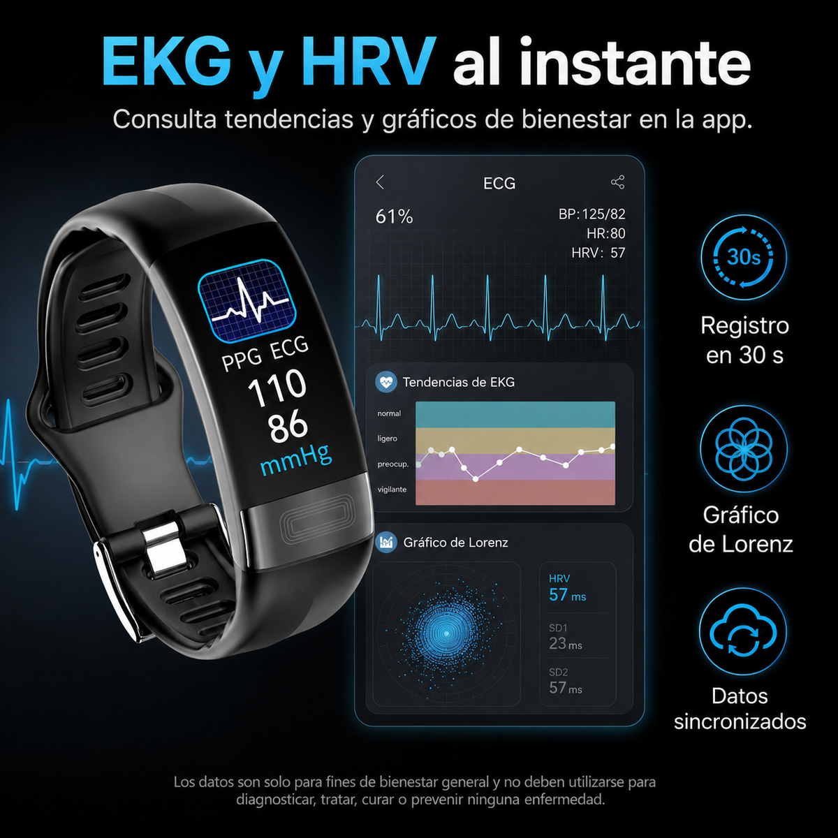 P11 Plus Health-Tracker | Monitoreo profesional de EKG y presión arterial | Análisis de HRV con gráfico de Lorenz | SpO2 y evaluación del sueño | IP67 a prueba de agua | Seguimiento del ciclo