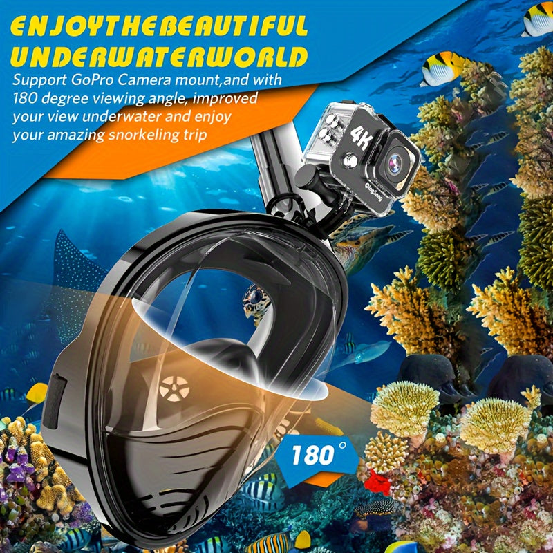 Máscara de Snorkel de Cara Completa – Visión Panorámica de 180° y Montaje para Cámara para una Experiencia Subacuática Perfecta