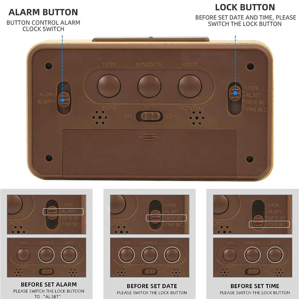 Reloj Despertador Digital de Madera – Pantalla LED con Temperatura y Fecha