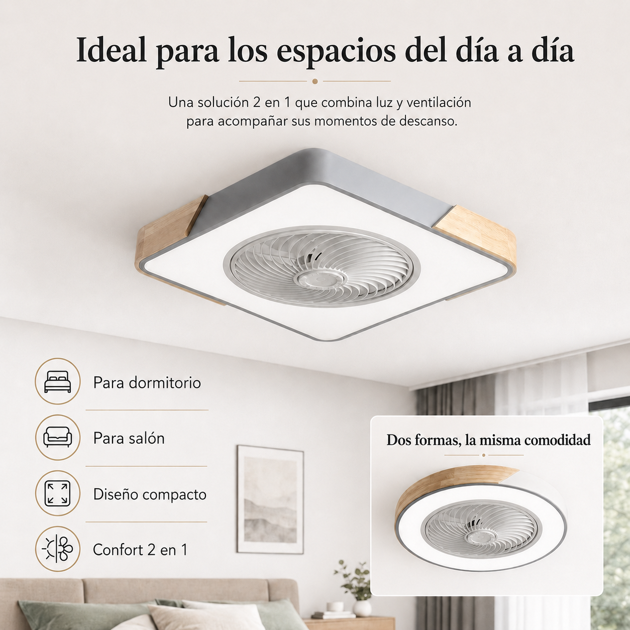 Ventilador de Techo Moderno Sin Aspas con Luz LED y Control Remoto
