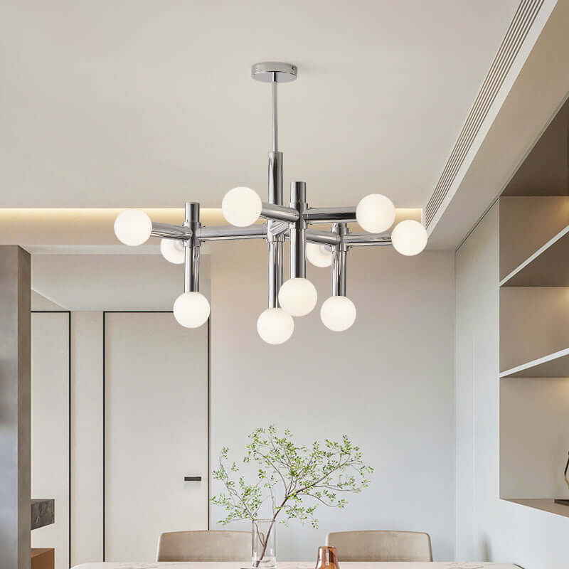 Moderno Candelabro de Esfera de Vidrio, 80cm, Acabado en Cromo