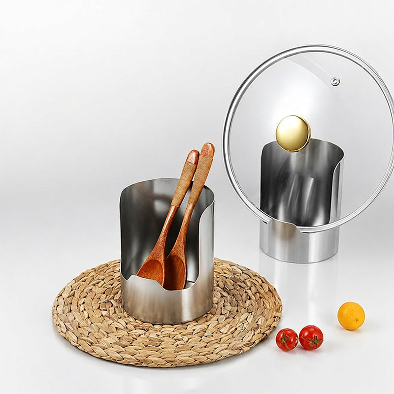 Soporte para utensilios de cocina plateado – Despeja rápidamente, cocina con alegría