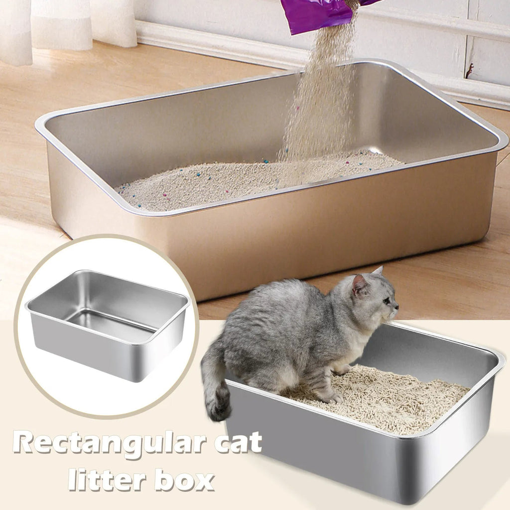 Bandeja de Arena para Gatos de Acero Inoxidable de Bordes Altos