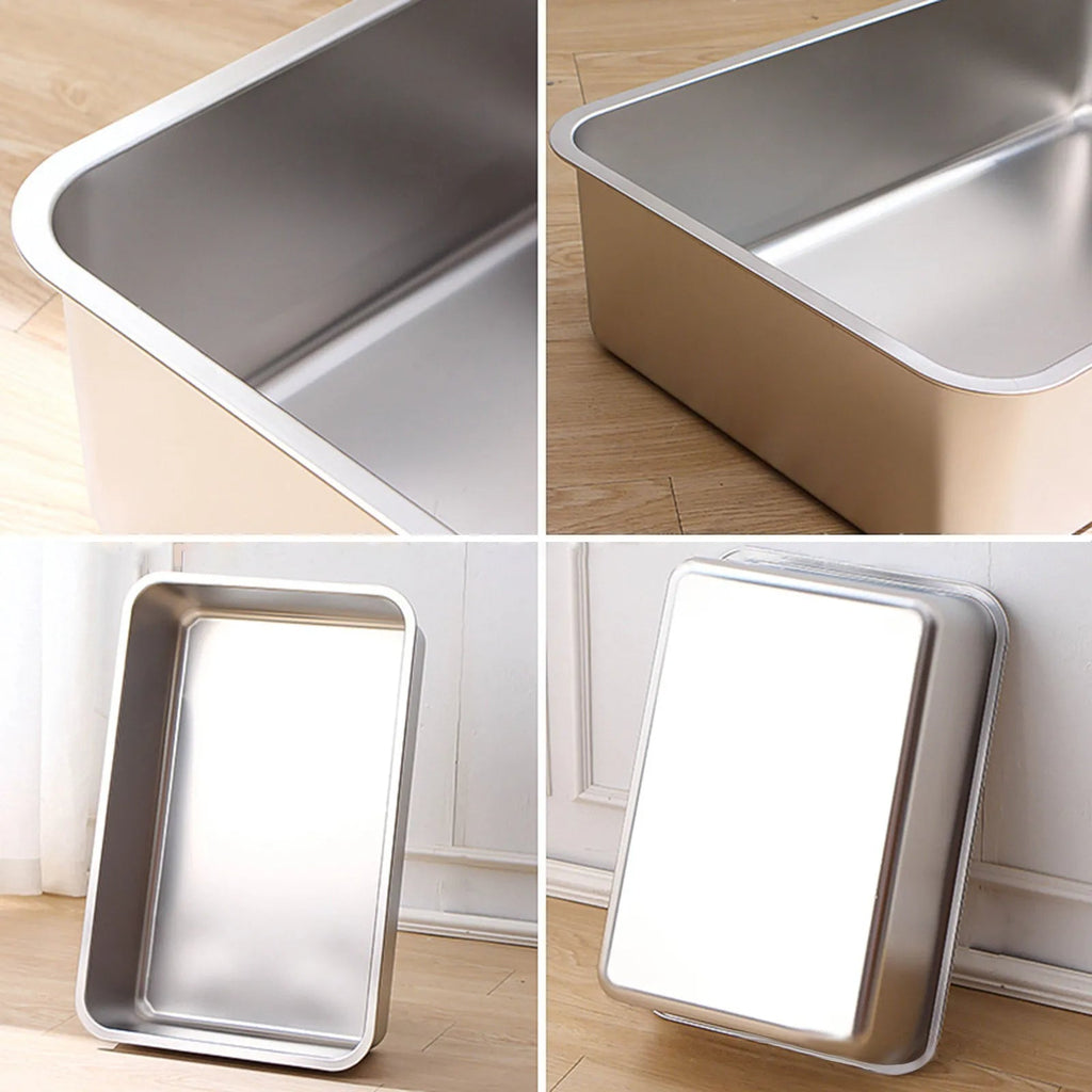 Bandeja de Arena para Gatos de Acero Inoxidable de Bordes Altos