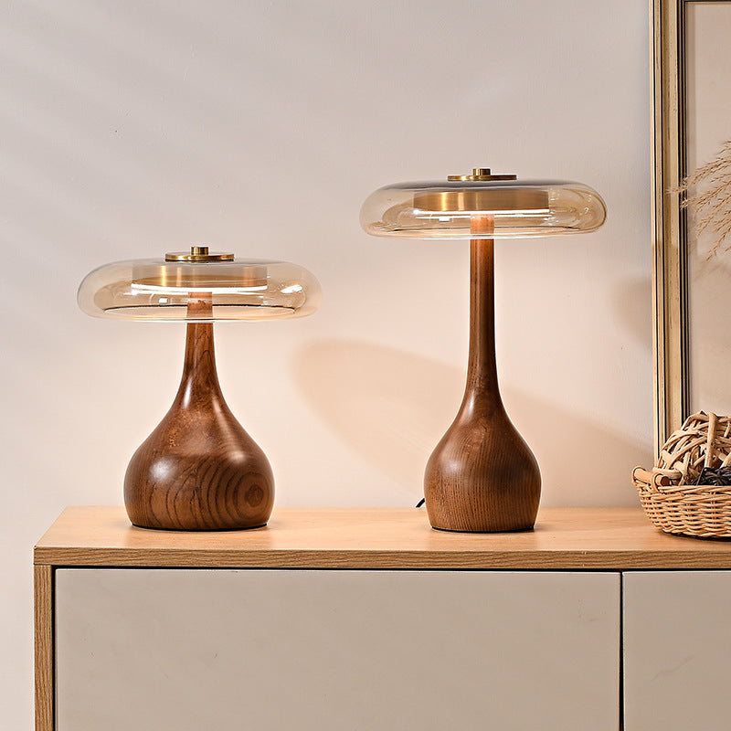 Lámpara de Mesa de Madera y Cristal Diseño Vintage