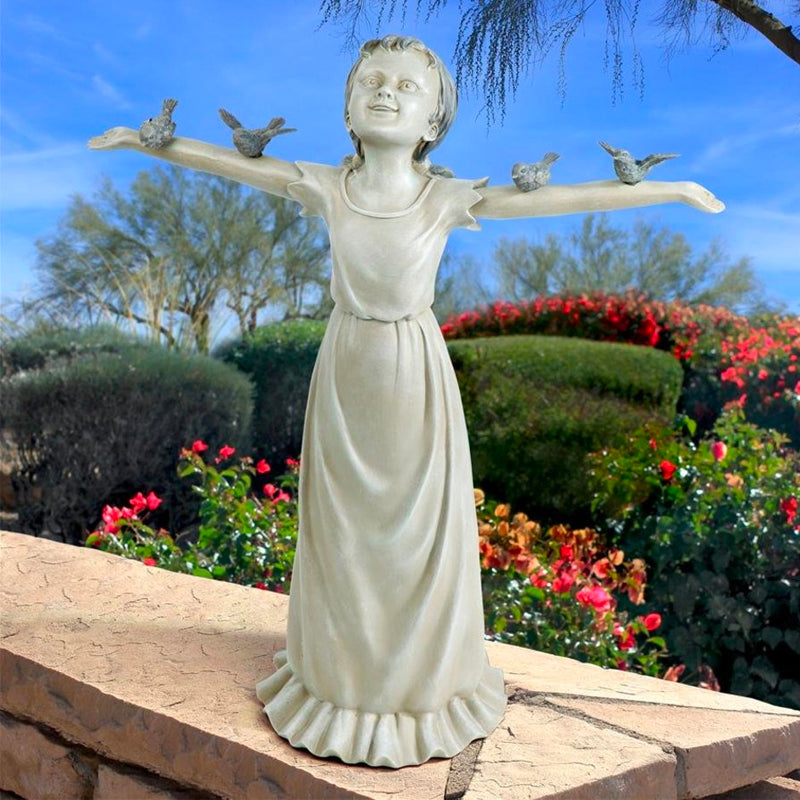 Estatua de Jardín de Niña en Material de Alta Calidad para Uso Exterior