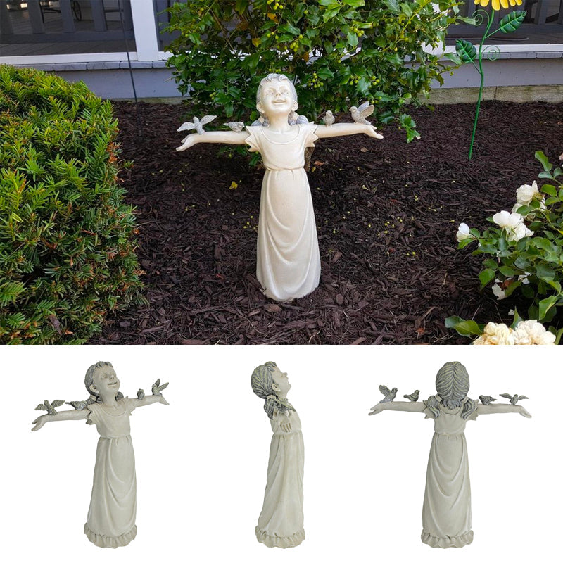 Estatua de Jardín de Niña en Material de Alta Calidad para Uso Exterior