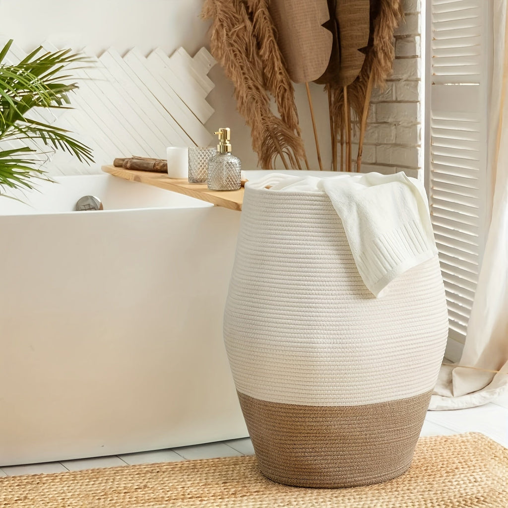 Cesta de Ropa de Mimbre Tejida Grande – Práctica y Elegante para Cualquier Espacio de Lavado
