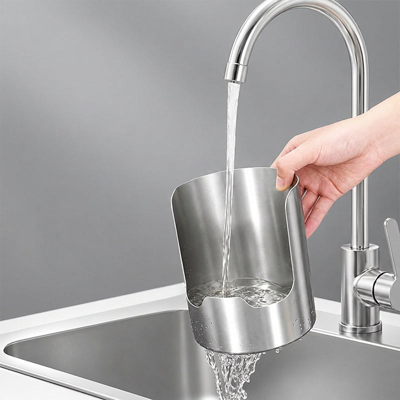 Soporte para utensilios de cocina plateado – Despeja rápidamente, cocina con alegría