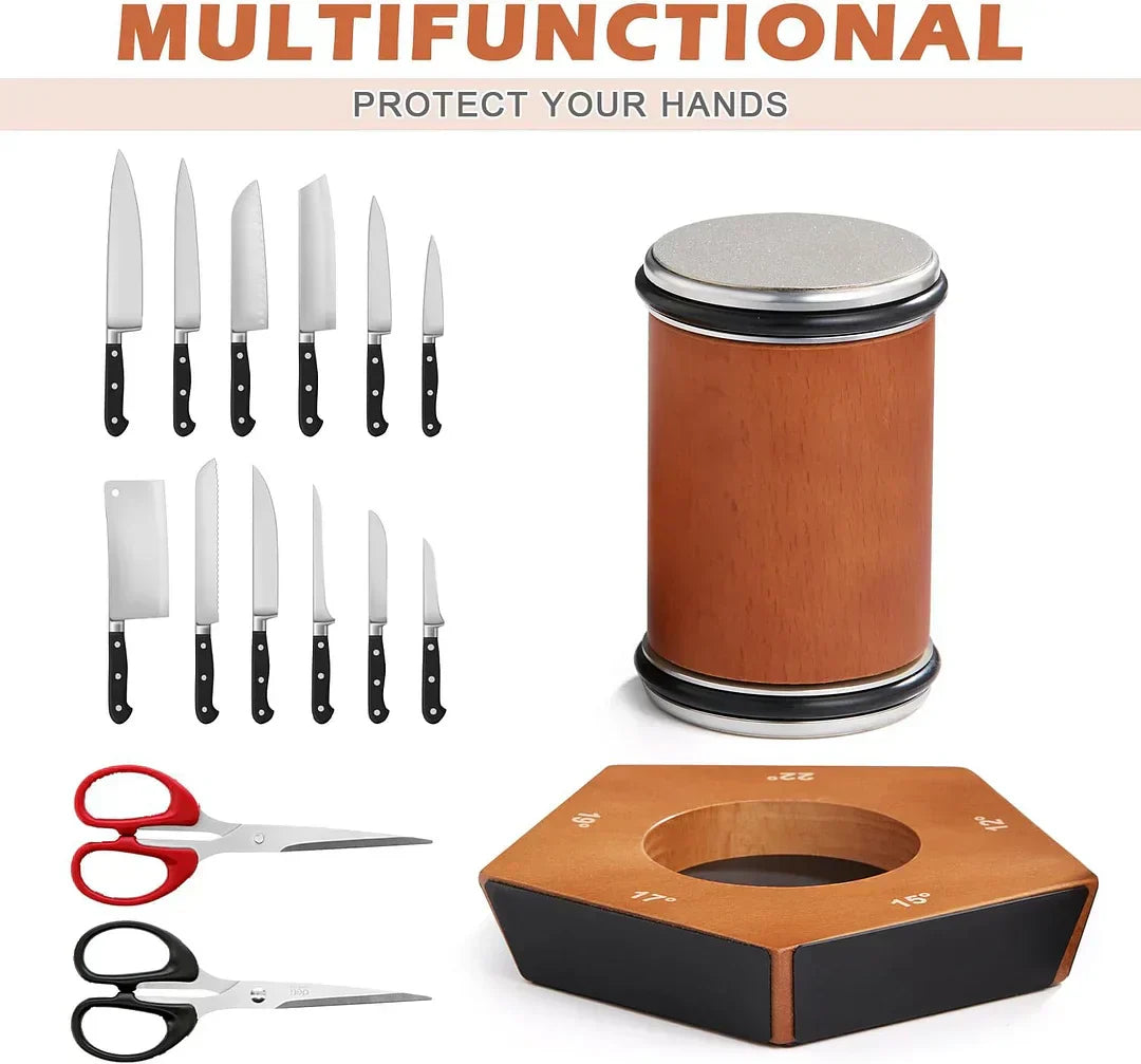 Kit de afilado de cuchillos con base de madera magnética