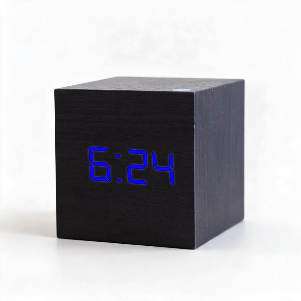 Reloj despertador LED de madera | Reloj digital cúbico con control por voz
