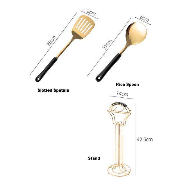 Utensilios de Cocina Dorados con Soporte