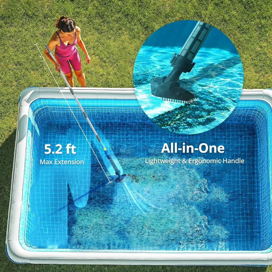 Limpiador de Piscina Inalámbrico, Recargable con Cabezas Intercambiables