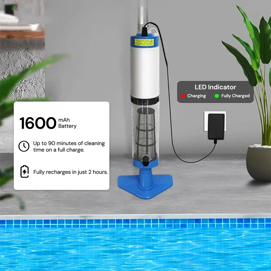 Limpiador de Piscina Inalámbrico, Recargable con Cabezas Intercambiables