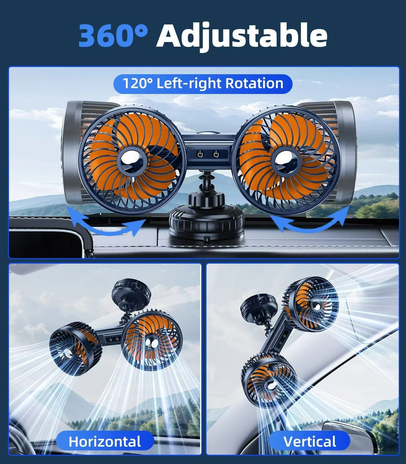 Kalsten | Ventilador de Coche AeroBreeze | Ventilador inalámbrico con batería de 4000 mAh y 3 velocidades