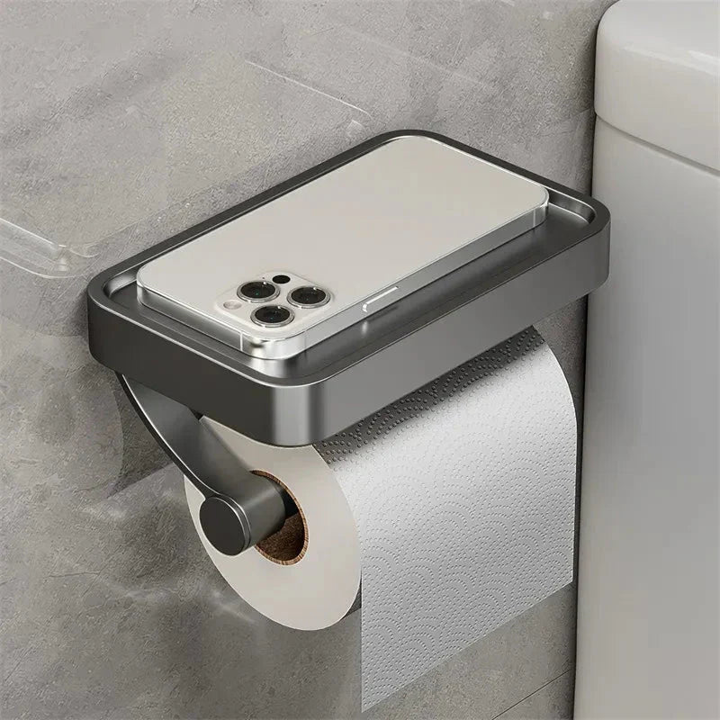 Soporte de papel higiénico de acero inoxidable con estante