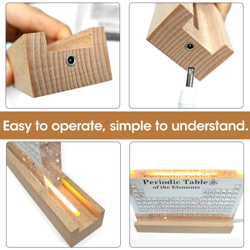 Tabla Periódica Acrílica con Base de Luz de Madera