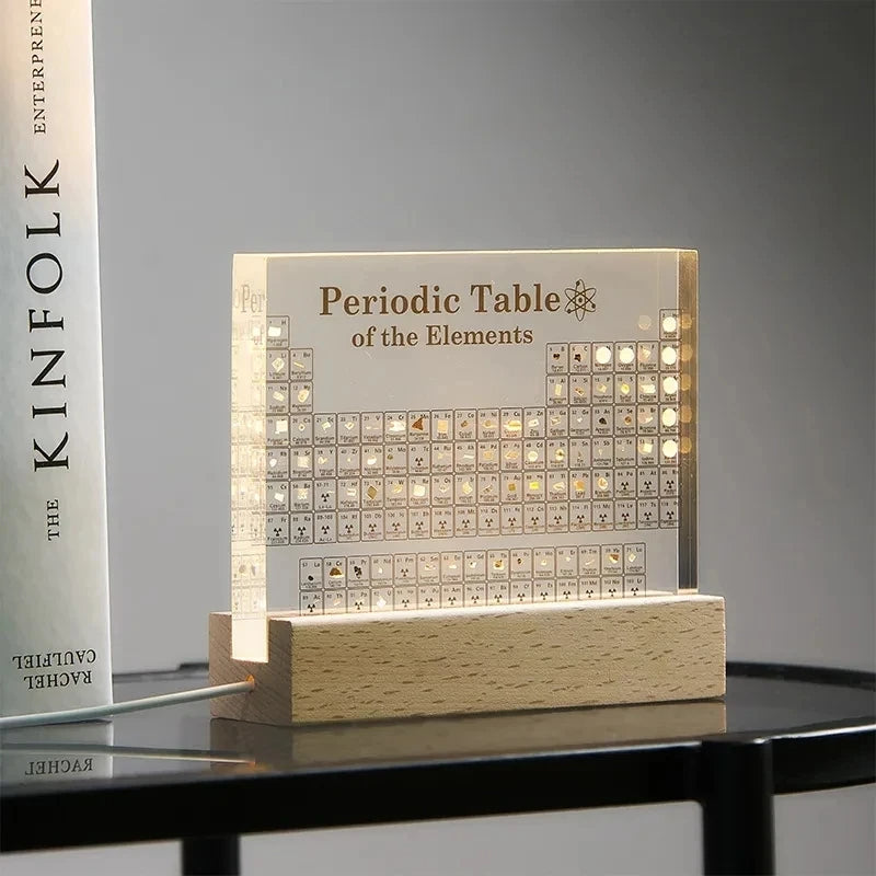 Tabla Periódica Acrílica con Base de Luz de Madera