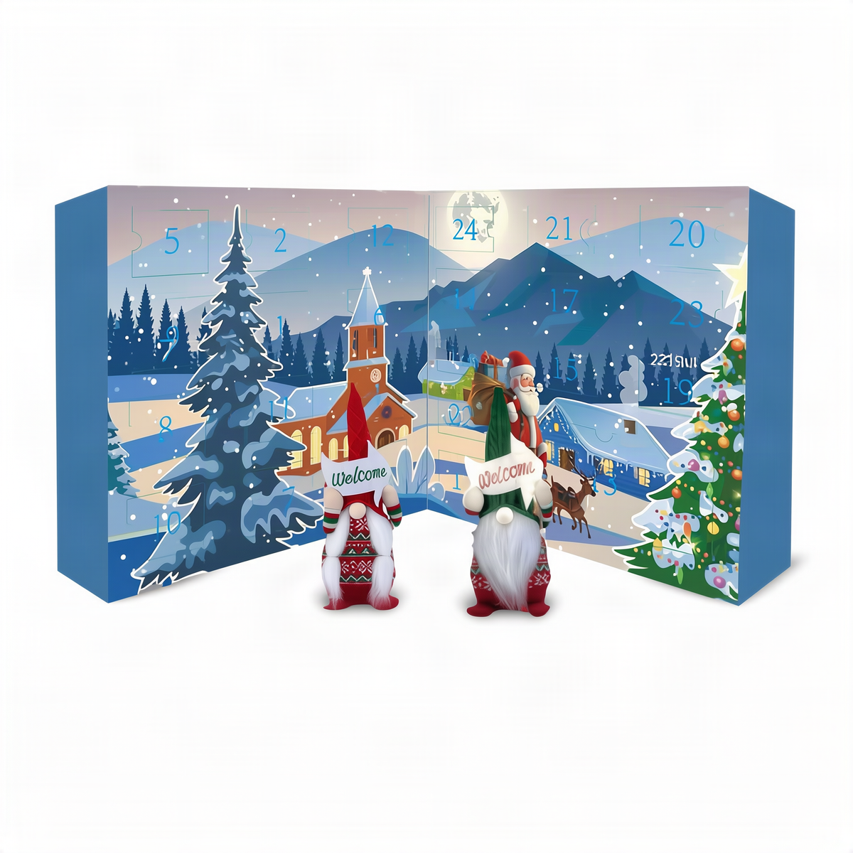 Calendario de adviento con gnomos navideños, 24 piezas