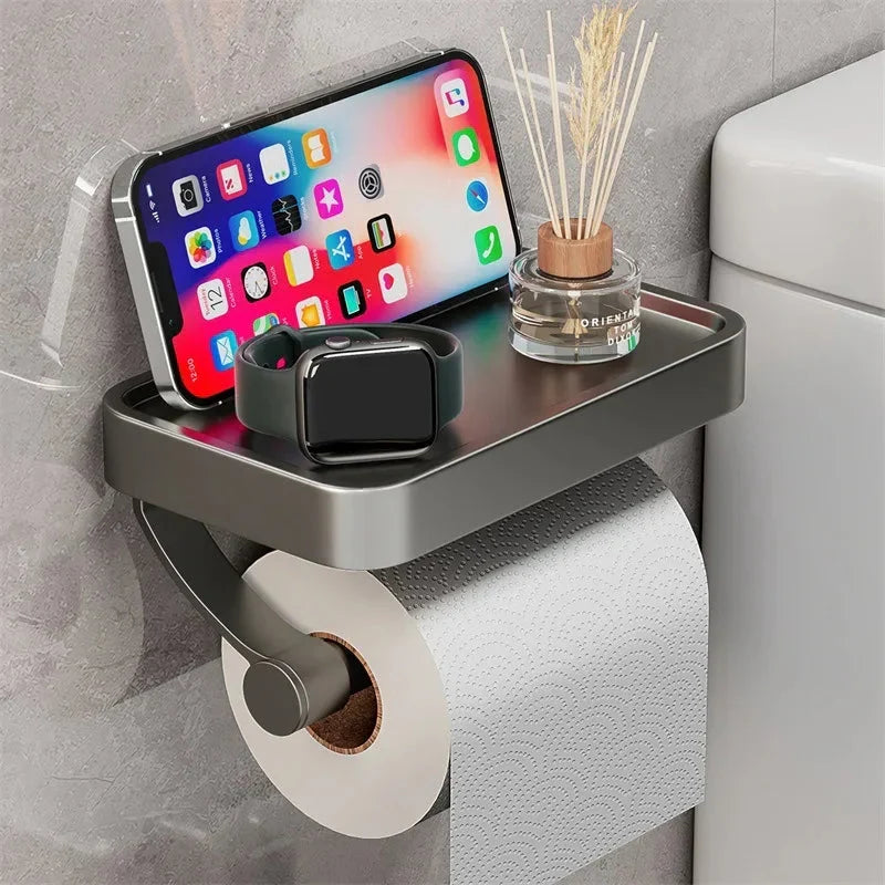 Soporte de papel higiénico de acero inoxidable con estante