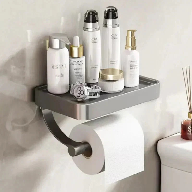 Soporte de papel higiénico de acero inoxidable con estante